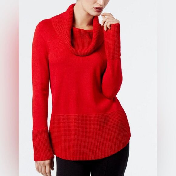 Cyrus red cowl neck brushed and waffle knit mixed sweater top size 2X - Picture 2 of 9